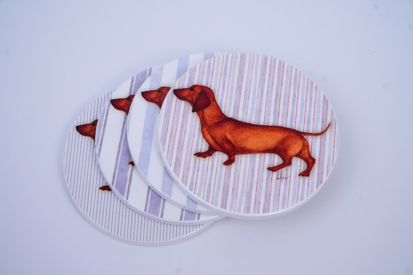 Dachshund Love Ceramic Striped Coaster - Set of 4