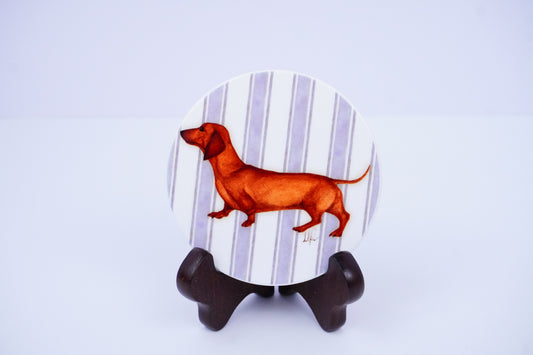 Dachshund Love Ceramic Striped Coaster - Set of 4